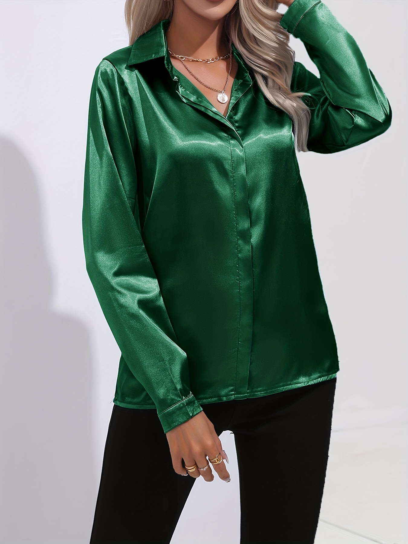 elegant satin blouse, elegant satin blouse collar long sleeve work blouse womens clothing details 6