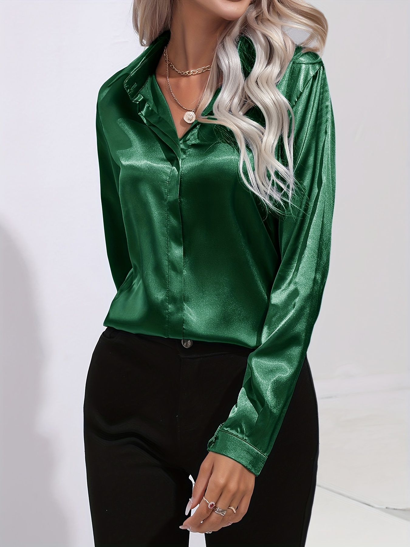 elegant satin blouse, elegant satin blouse collar long sleeve work blouse womens clothing details 8