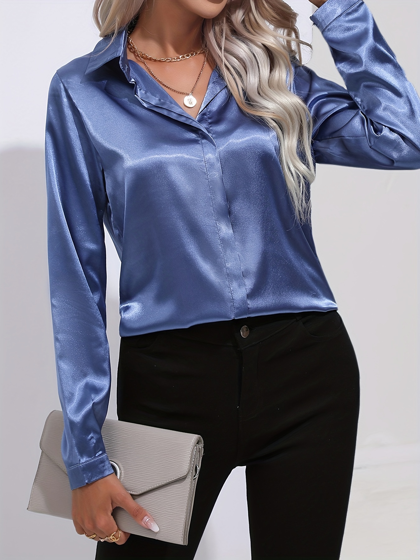 elegant satin blouse, elegant satin blouse collar long sleeve work blouse womens clothing details 25