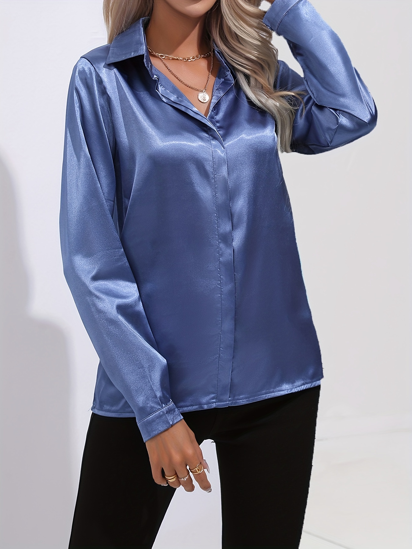 elegant satin blouse, elegant satin blouse collar long sleeve work blouse womens clothing details 26