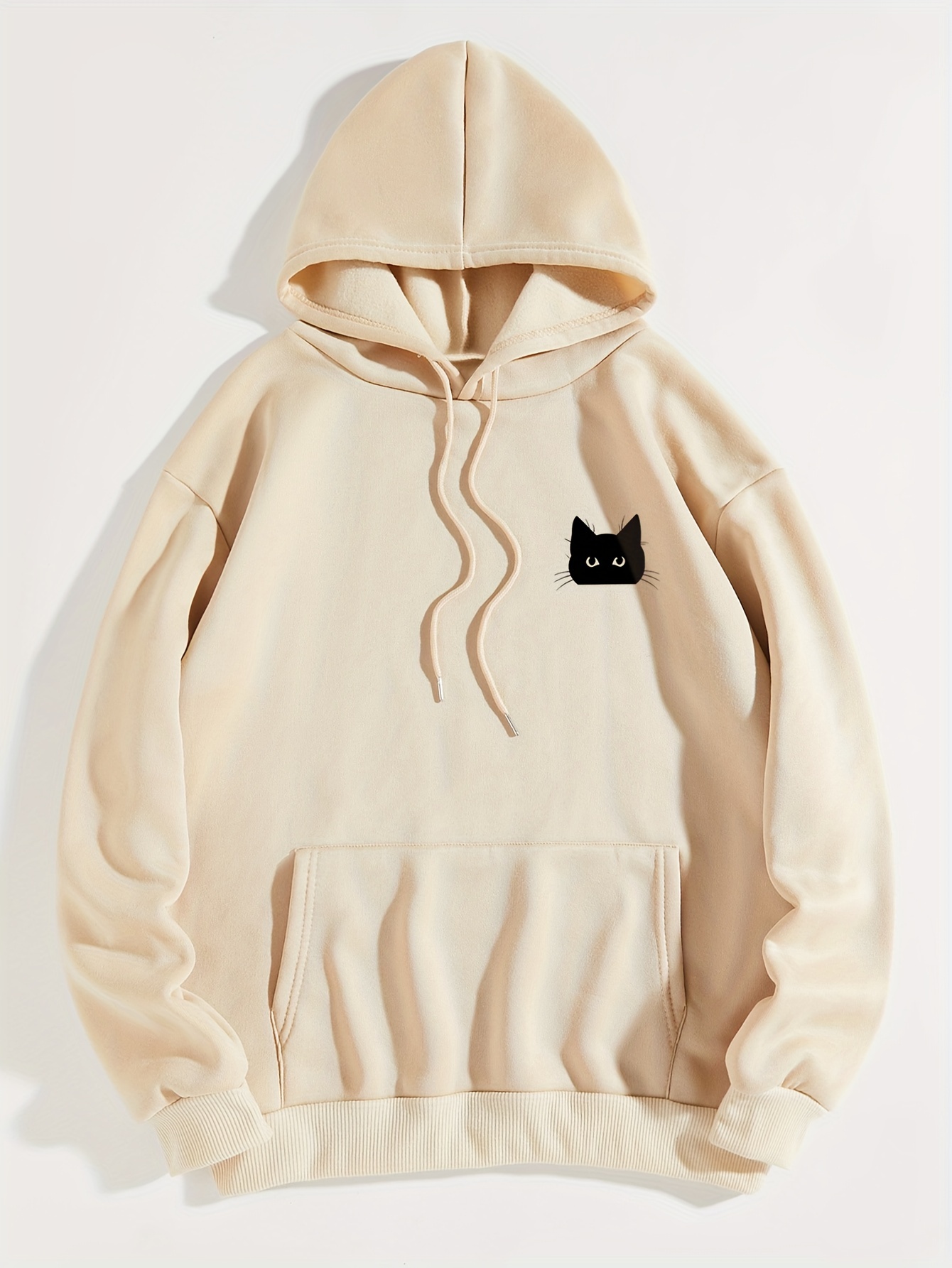 cute cat print hoodie casual long sleeve drawstring hoodie womens clothing details 1