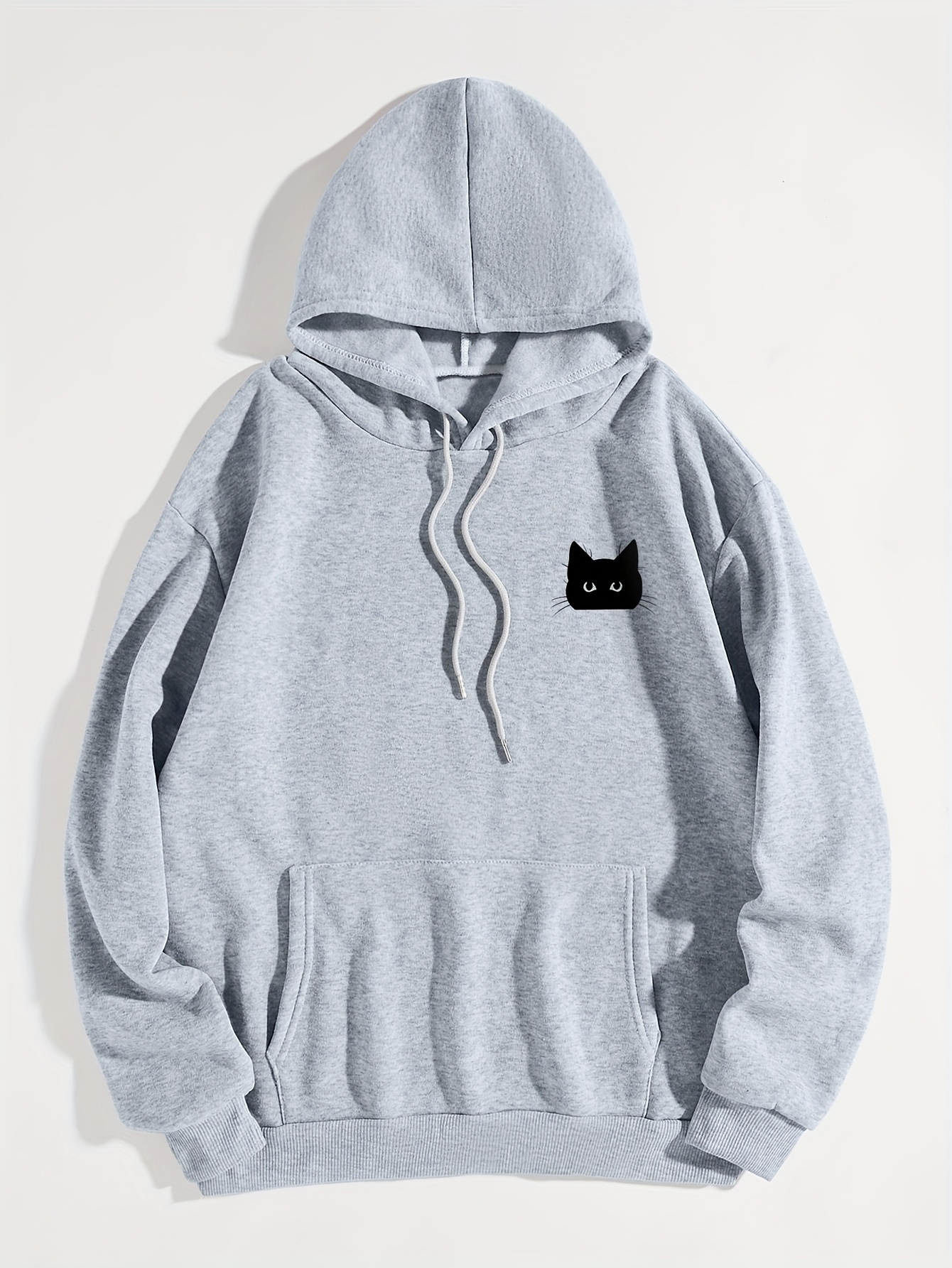 cute cat print hoodie casual long sleeve drawstring hoodie womens clothing details 5