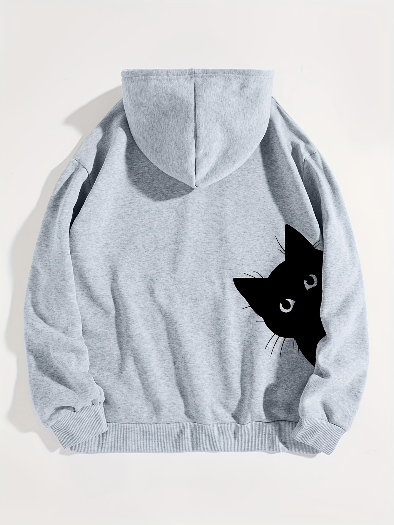 cute cat print hoodie casual long sleeve drawstring hoodie womens clothing details 6