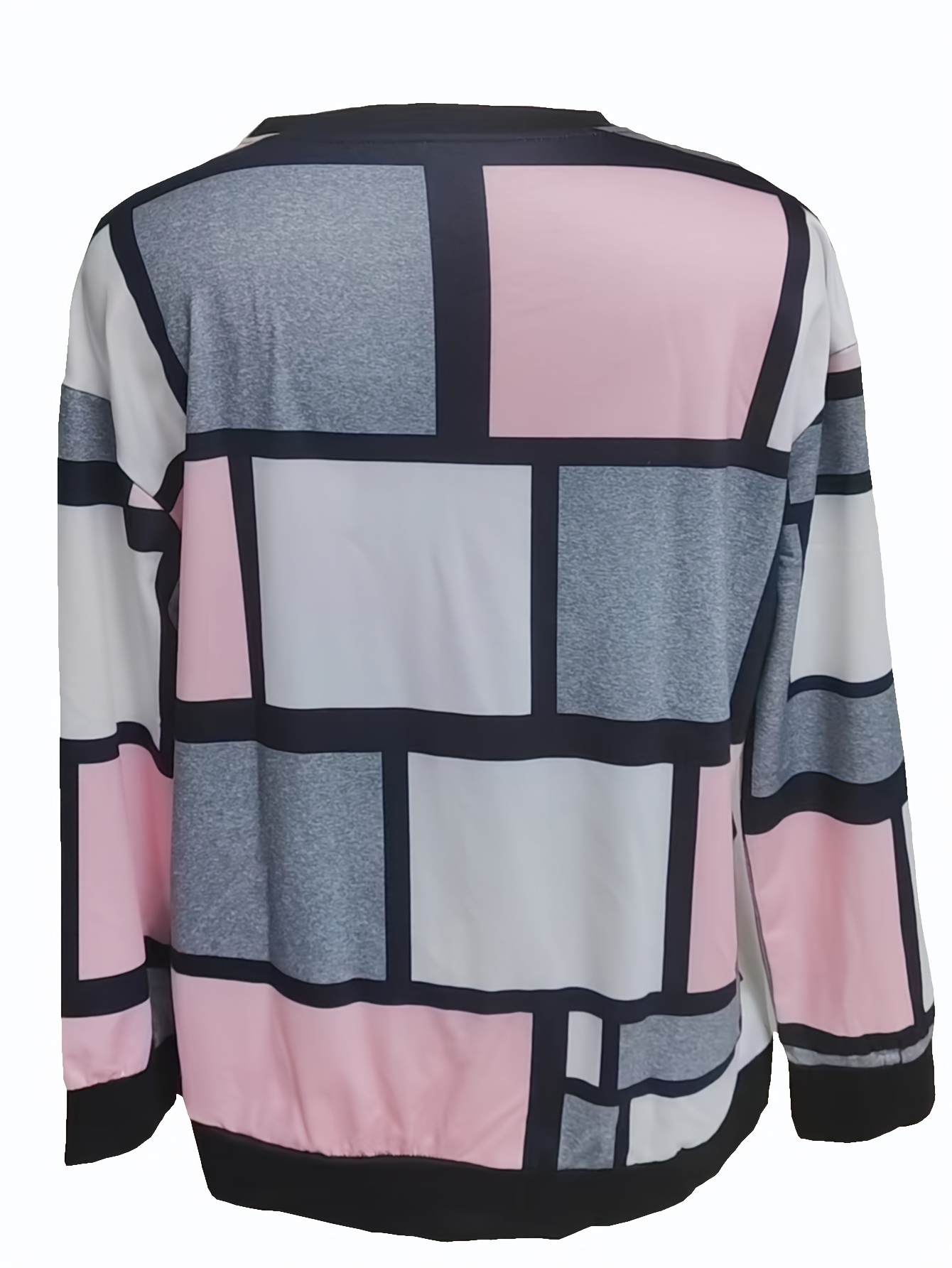 geo print color block crew neck pullover sweatshirt casual long sleeve sweatshirt for spring fall womens clothing details 1