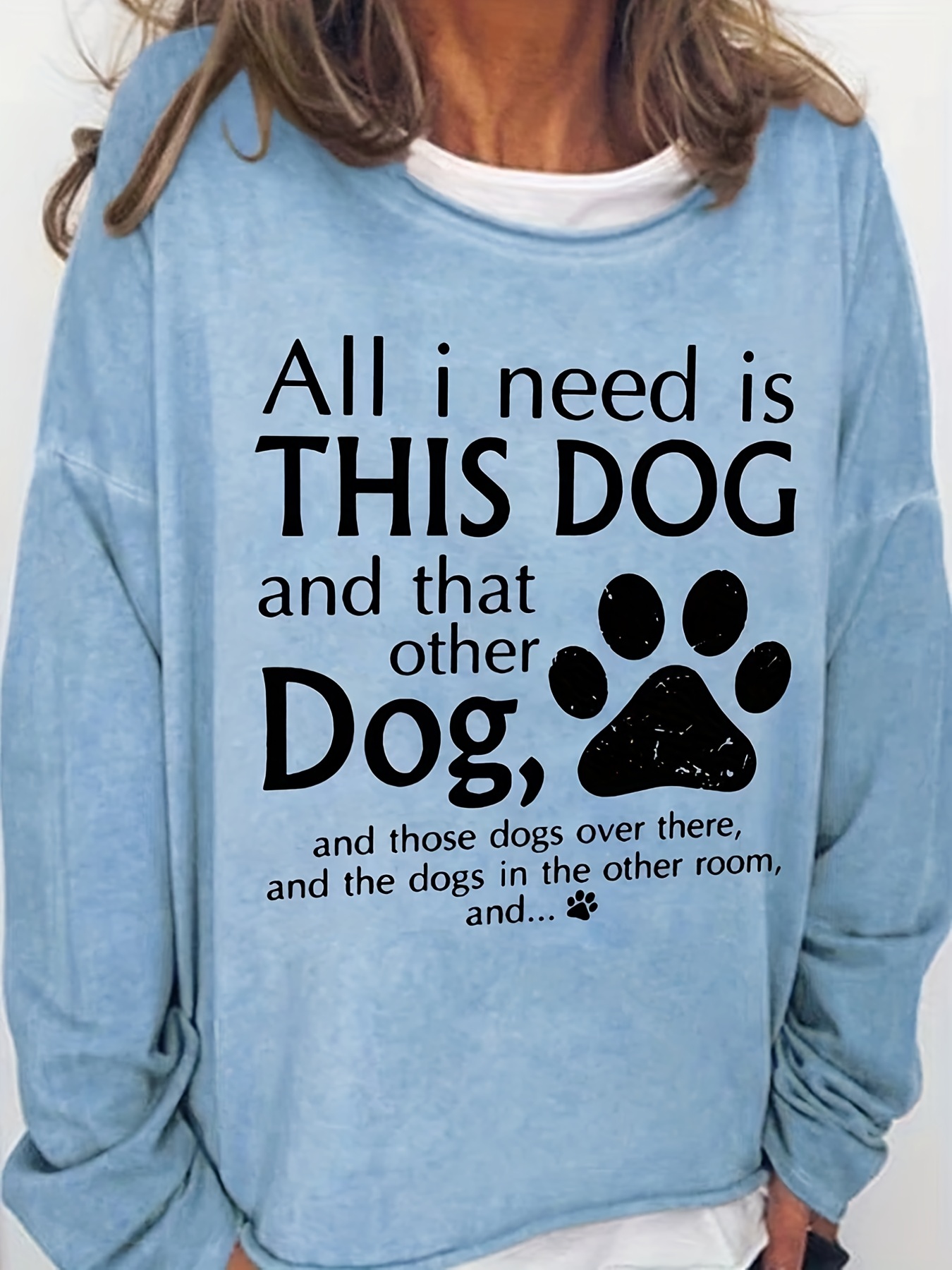 dog paw print crew neck sweatshirt casual long sleeve sweatshirt for spring fall womens clothing details 0