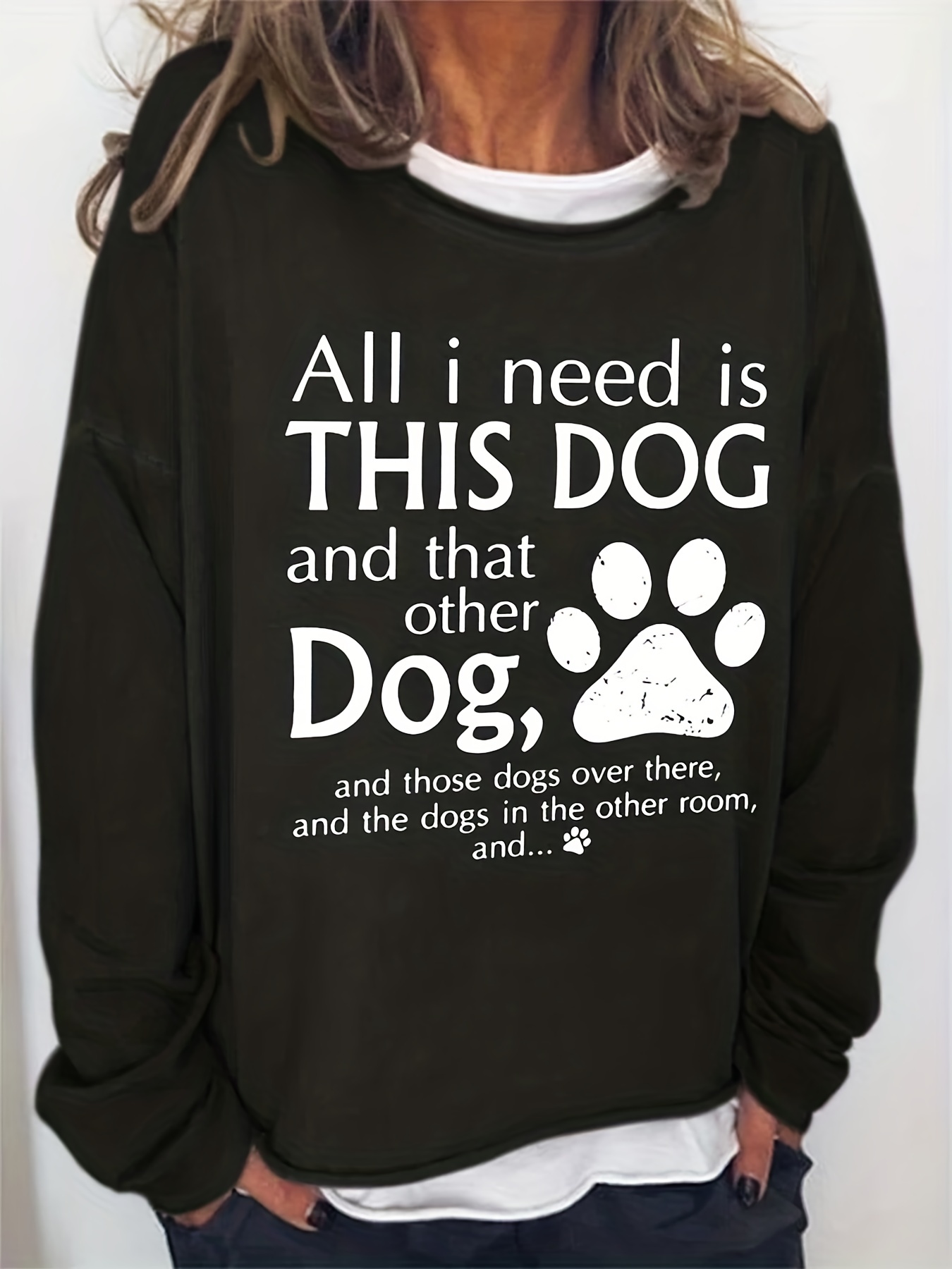 dog paw print crew neck sweatshirt casual long sleeve sweatshirt for spring fall womens clothing details 9