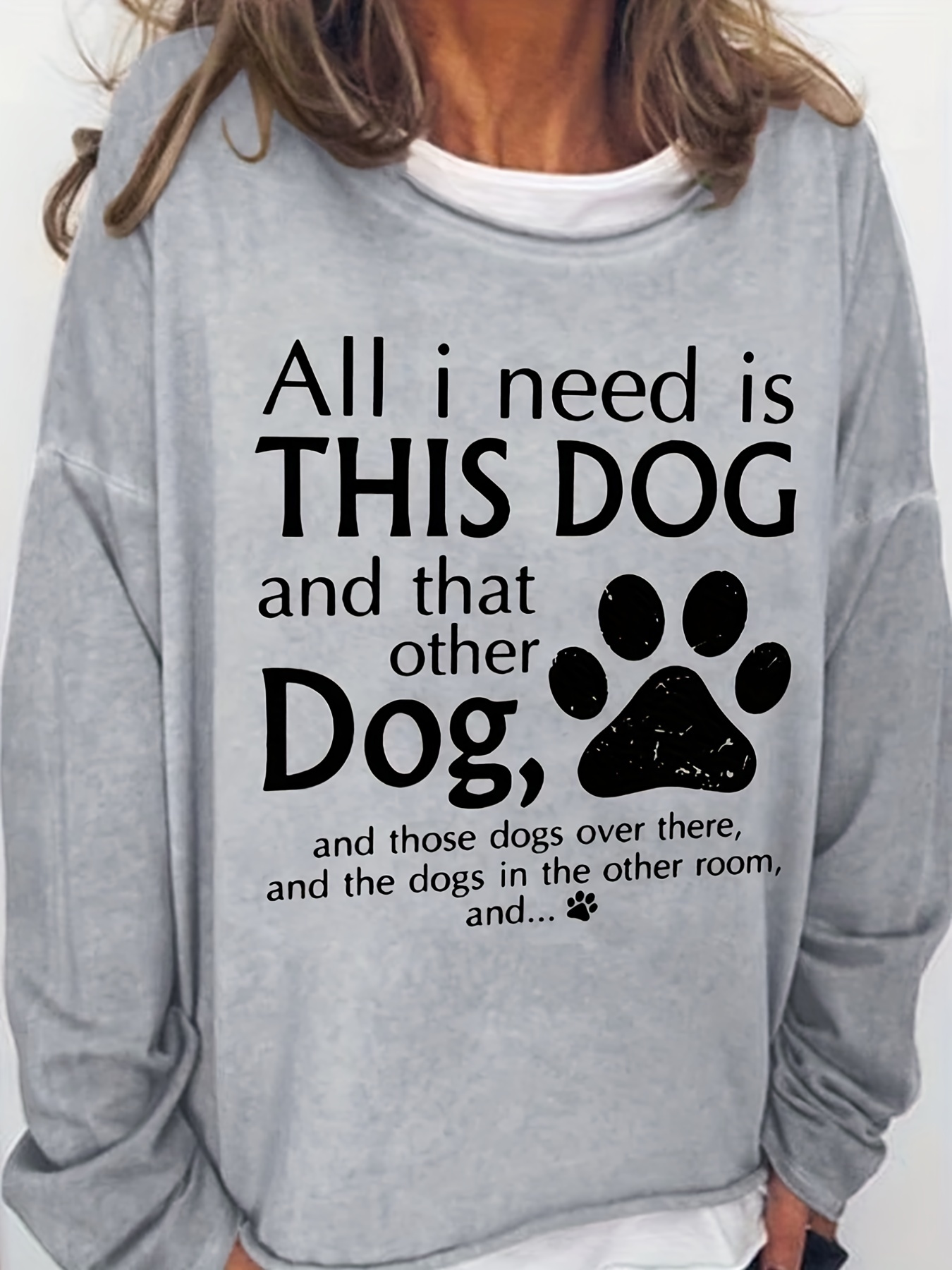 dog paw print crew neck sweatshirt casual long sleeve sweatshirt for spring fall womens clothing details 13