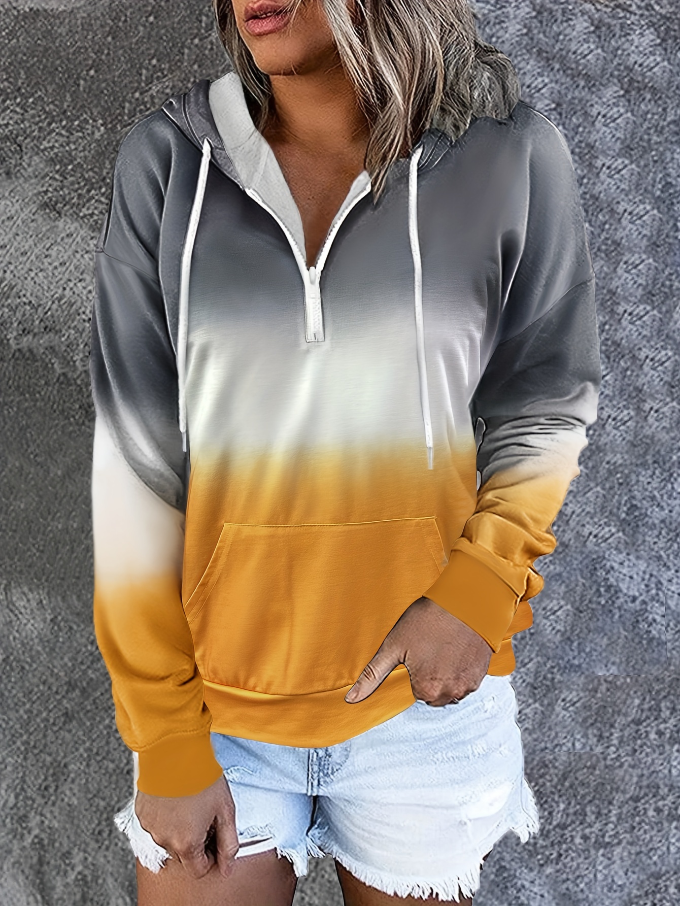 color block drawstring half zip hoodies street wear drop shoulder kangaroo pocket sweatshirt womens clothing details 18