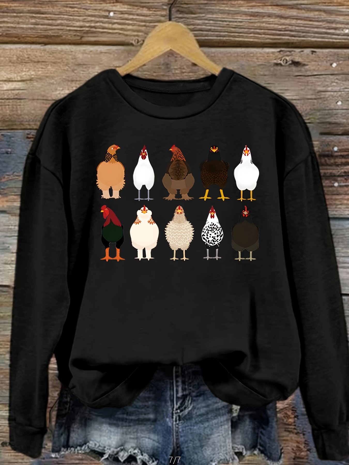 chicken print pullover sweatshirt casual long sleeve crew neck sweatshirt for fall winter womens clothing details 9