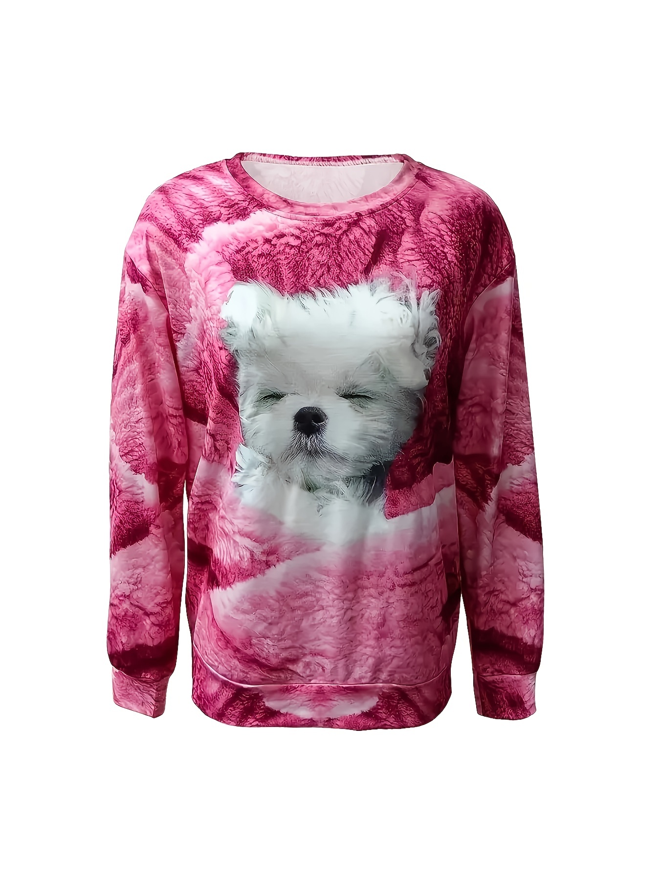 dog print pullover sweatshirt casual long sleeve crew neck sweatshirt for fall winter womens clothing details 1