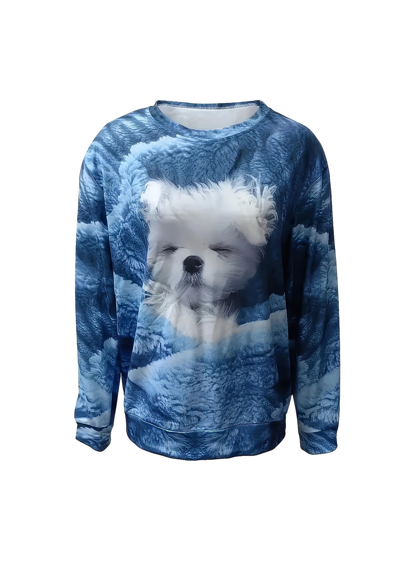 dog print pullover sweatshirt casual long sleeve crew neck sweatshirt for fall winter womens clothing details 7