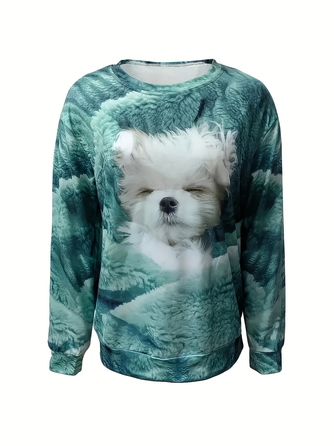 dog print pullover sweatshirt casual long sleeve crew neck sweatshirt for fall winter womens clothing details 12