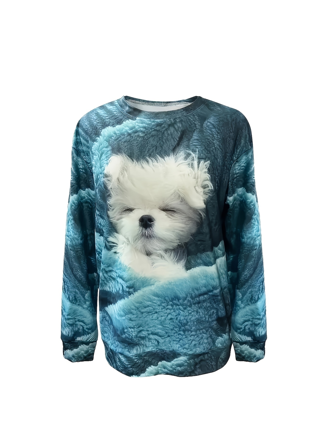 dog print pullover sweatshirt casual long sleeve crew neck sweatshirt for fall winter womens clothing details 22