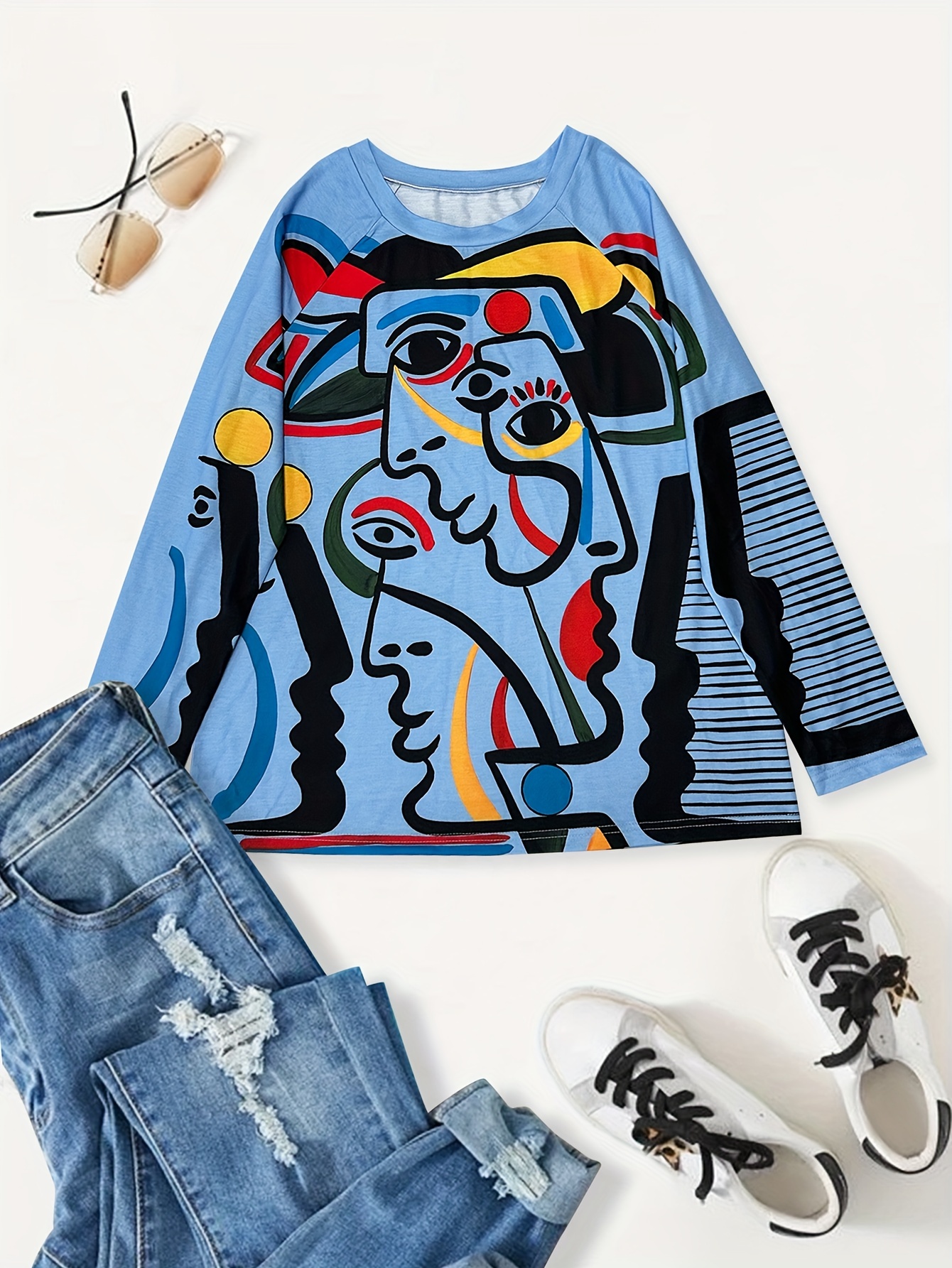 abstract graffiti print pullover sweatshirt casual long sleeve crew neck sweatshirt womens clothing details 11