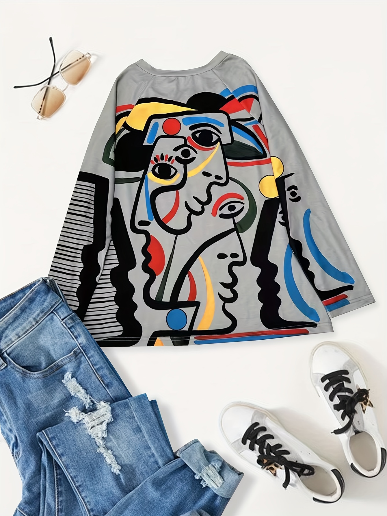 abstract graffiti print pullover sweatshirt casual long sleeve crew neck sweatshirt womens clothing details 17